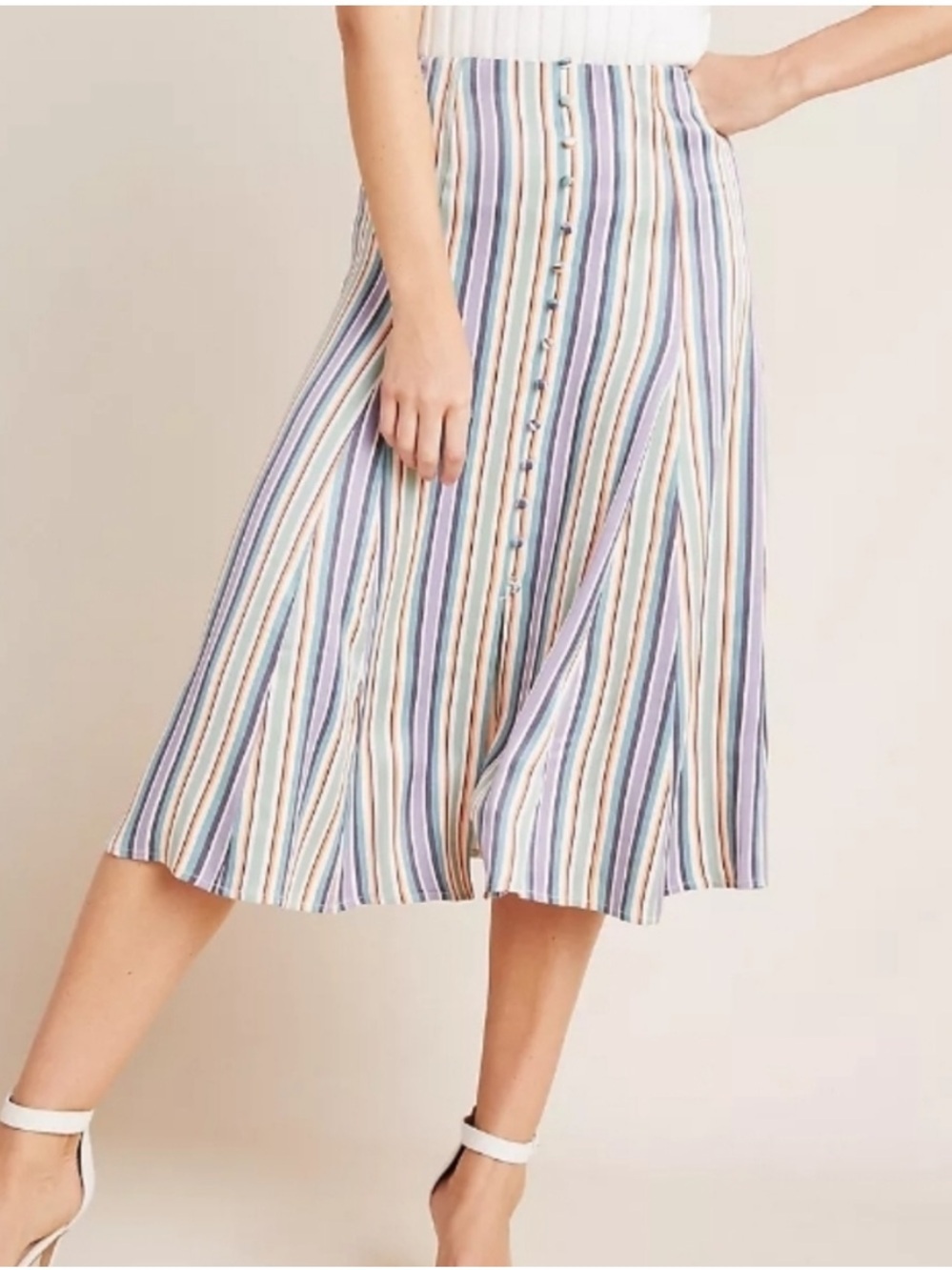 Anthropologie Maeve Freya Striped Multicolor Midi Skirt Size 4